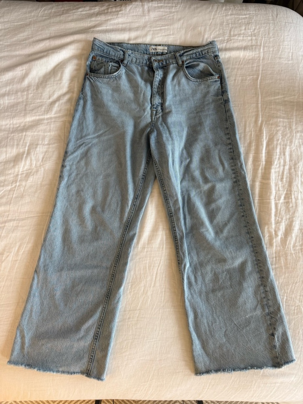 Zara The 90s Full Length Light Blue High-Rise Wide Leg Jeans size 12 - Picture 3 of 7